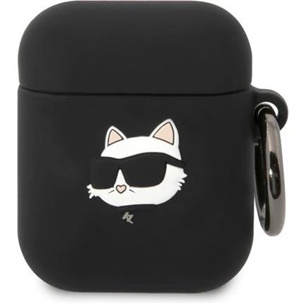 Apple Karl Lagerfeld 3D Logo NFT Choupette Head Silikonové pouzdro Airpods 1/2 černé
