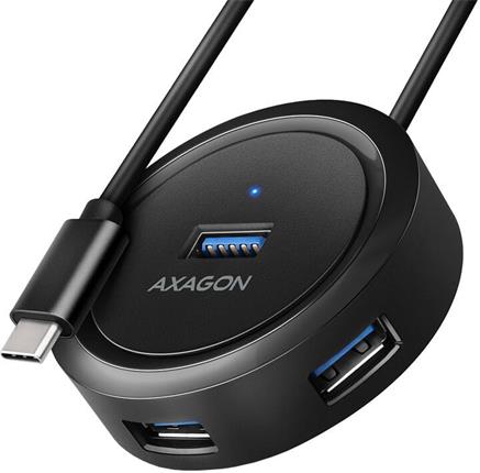 AXAGON HUE-P1C, 4x USB 3.2 Gen 1 ROUND hub, micro USB nap. konektor, kabel USB-C 30cm