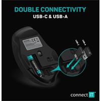 CONNECT IT Dual SmartSwitch bezdrátová myš, USB-A + C (+1x AA baterie zdarma), ŠEDÁ