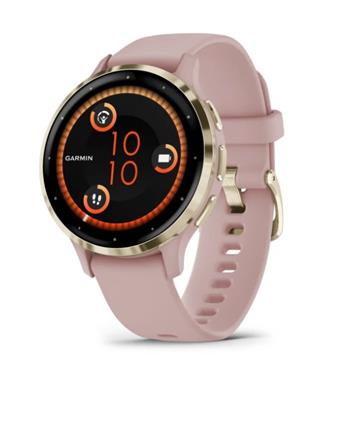Garmin Venu 3S, Nerezová luneta Soft Gold, pouzdro Dust Rose, silikonový řemínek