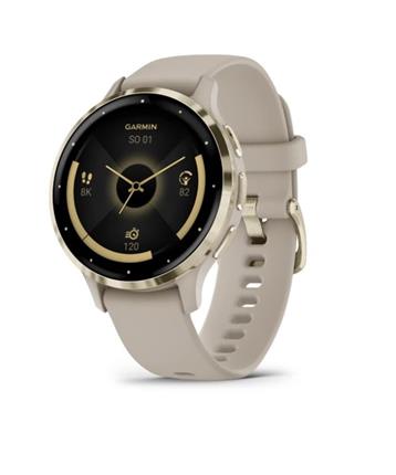 Garmin Venu 3S, Nerezová luneta Soft Gold, pouzdro French Gray, silikonový řemínek