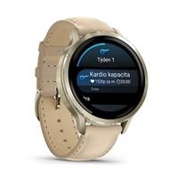 Garmin Venu 4 (41 mm) Zlaté / Bílý silikonový řemínek a Light Sand kožený řemínek, EU (upravit kartu)