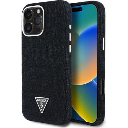 Guess Denim Triangle Logo MagSafe kryt iPhone 16 Pro černý