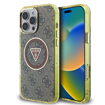 Guess IML 4G Glitter and Triangle Logo MagSafe kryt iPhone 16 hnědý
