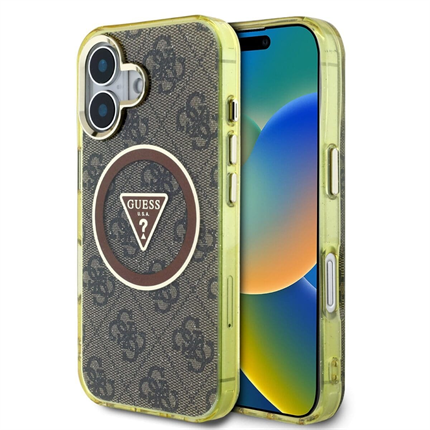Guess IML 4G Glitter and Triangle Logo MagSafe kryt iPhone 16 Pro hnědý