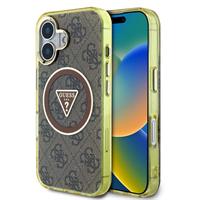 Guess IML 4G Glitter and Triangle Logo MagSafe kryt iPhone 16 Pro hnědý