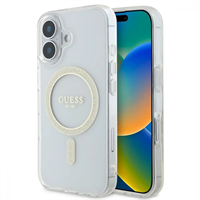 Guess IML Glitter Ring MagSafe kryt pro iPhone 16 čirý
