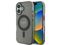 Guess IML Rhinestones Ring MagSafe kryt iPhone 16 Pro černý