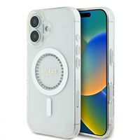 Guess IML Rhinestones Ring MagSafe kryt pro iPhone 16 bílý