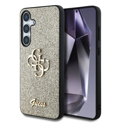 Guess PU Fixed Glitter 4G Metal Logo kryt Samsung Galaxy S25 zlatý