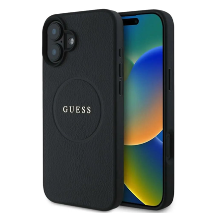 Guess PU Grained Classic Logo MagSafe kryt iPhone 16 černý