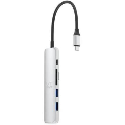 iWant USB-C HUB 6v1 HDMI + SD/Micro SD stříbrný