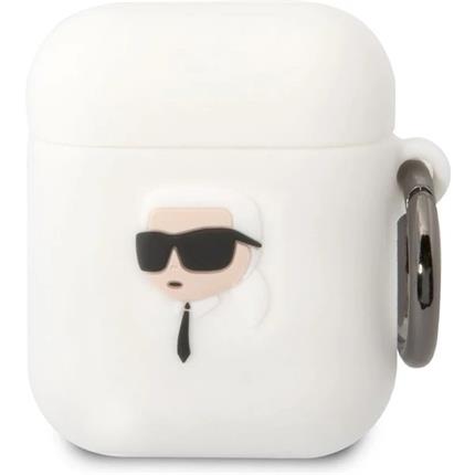 Karl Lagerfeld 3D Logo NFT Karl Head Silikonové pouzdro Airpods 1/2 bílé