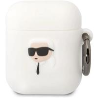 Karl Lagerfeld 3D Logo NFT Karl Head Silikonové pouzdro Airpods 1/2 bílé