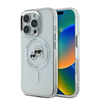 Karl Lagerfeld IML K&CH Heads Metal Frame MagSafe kryt pro iPhone 16 Pro čirý
