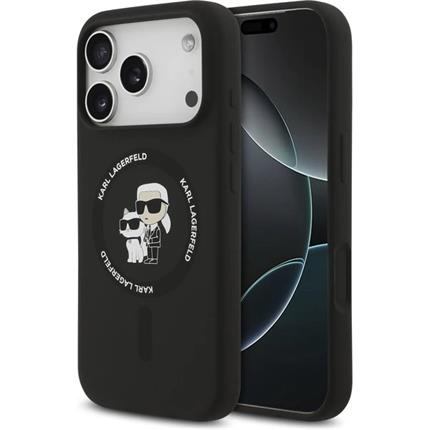 Karl Lagerfeld Liquid Silicone Karl and Choupette MagSafe kryt iPhone 17 Pro Max černý