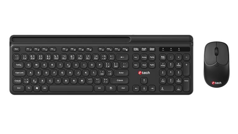 Klávesnice C-TECH Quallis WLKMC-05, bezdrátový combo set s myší, černý, USB, CZ/SK
