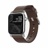 Nomad Modern kožený řemínek Apple Watch 44/42mm hnědý/stříbrné přezky
