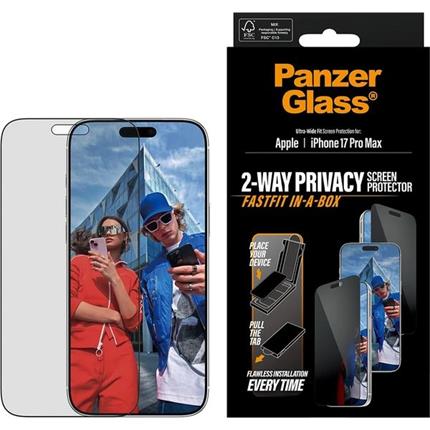 PanzerGlass Privacy sklo Apple iPhone 17 Pro Max s instalačním rámečkem