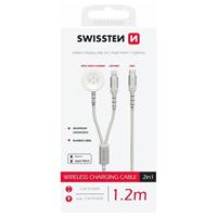Swissten opletený magnetický kabel 2v1 pro apple watch a lightning, usb-c 1.2 m bílý