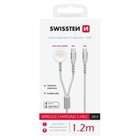 Swissten opletený magnetický kabel 2v1 pro apple watch a usb-c, usb-c 1.2 m bílý