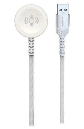 Swissten opletený magnetický kabel pro apple watch kovový, usb-a 1.2 m bílý