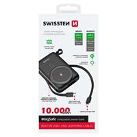 Swissten power bank 10000 mah pd 20w s integrovanými kabely usb-c a lightning (kompatibilní s magsafe)