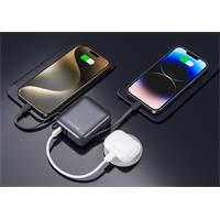 Swissten Power bank 10000 mAh s integrovanými kabely - USB-C, A, Lightning / šedá