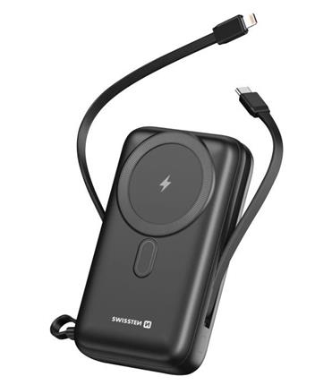 Swissten power bank 20000 mah pd 20w s integrovanými kabely usb-c a lightning (kompatibilní s magsafe)