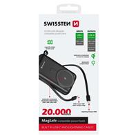 Swissten power bank 20000 mah pd 20w s integrovanými kabely usb-c a lightning (kompatibilní s magsafe)