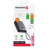 Swissten Power bank VOLTBOX 35W 30000 mAh s integrovanými kabely - USB-C, A, Lightning / černá