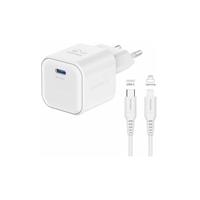 Swissten síťový adaptér gan 1x usb-c 20w power delivery bílý + datový kabel usb-c/lightning 1,2 m 
