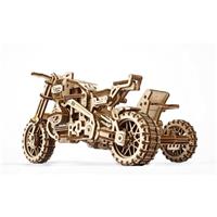 Ugears 3D dřevěné mechanické puzzle UGR-10 Motorka (scrambler) s vozíkem